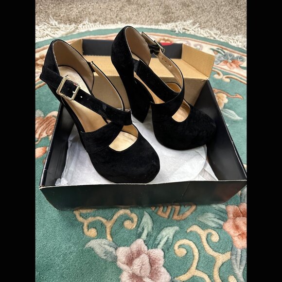 Black Luichiny Dolly Velvet Platform Heel Retro Goth Y2K Designer Formal Witch 8 - Picture 2 of 13